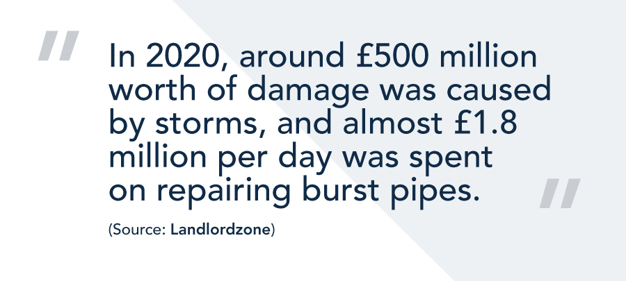 Mini infographic showing economic cost of environmental damage to landlords in 2020 